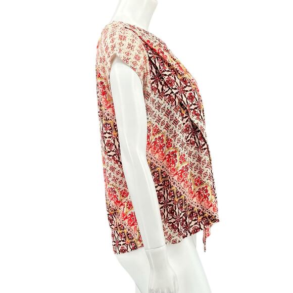 Sundance Top Womens XS Red Cream Josette 100% Linen Geometric Boho Beachy Summer - Picture 3 of 7